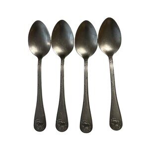 Set Of 4 Silver Tone Stainless Steel Spoons With Decorative Deer Design Handles